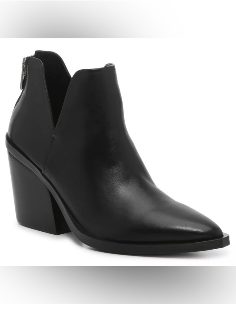 Vince Camuto Gigietta Women's Black Leather Pointed Block Heel Ankle Boots